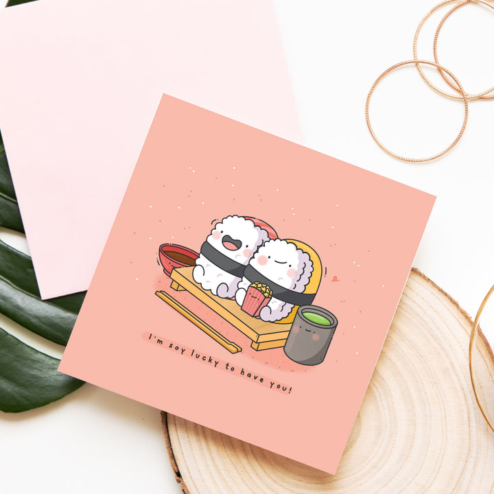 Sushi Card on Wooden Background