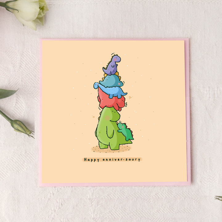 Cute Dinosaur card on pink table
