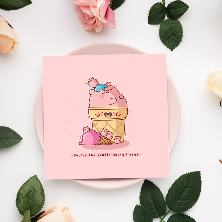 Pig card on pink plate
