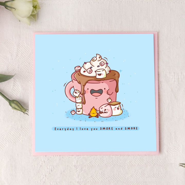Marshmallow card on pink table