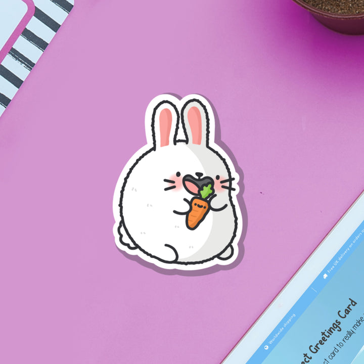 Bunny Rabbit vinyl sticker on purple table with ipad