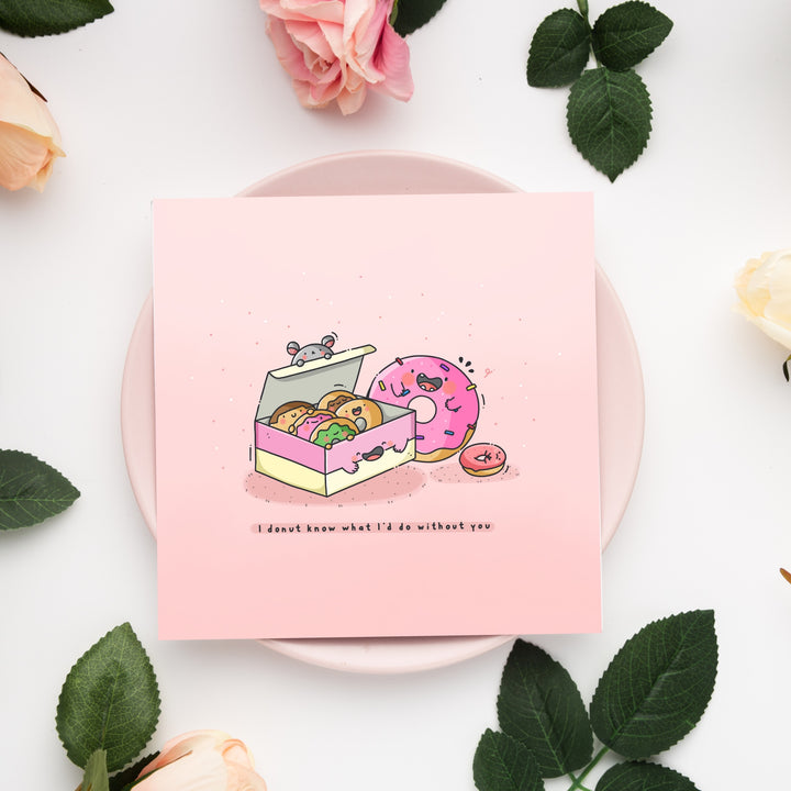 Donuts card on pink plate