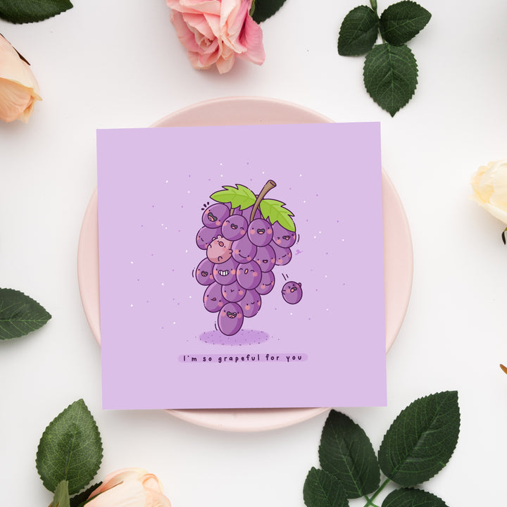 Grapes card on pink plate
