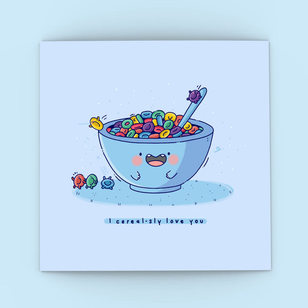 Cute Cereal Card on blue background