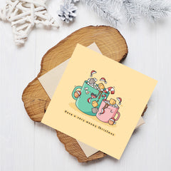 Cat Christmas Card on wood