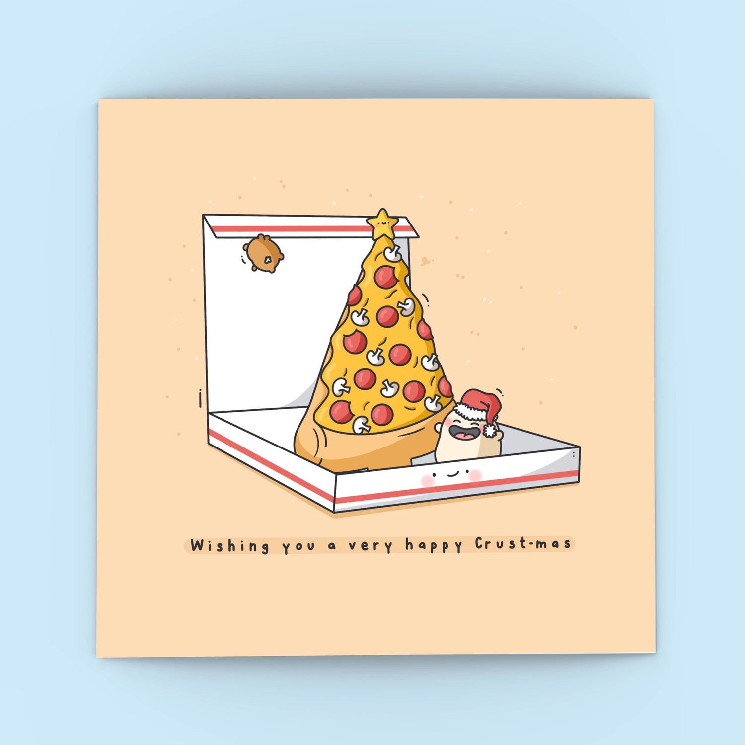 Christmas pizza card on blue background