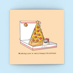 Christmas pizza card on blue background