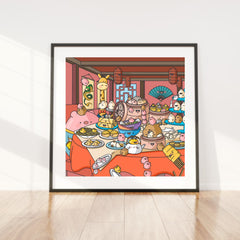 Dim Sum Restaurant art print on wooden floor