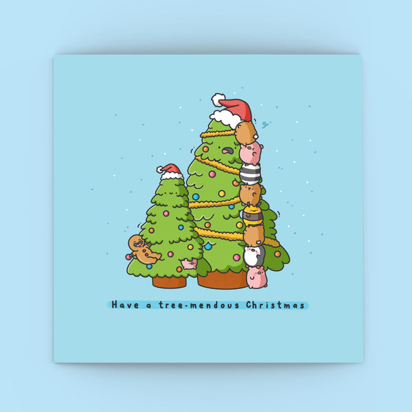 Christmas Tree card on blue background