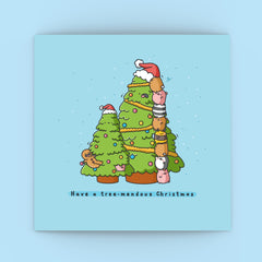 Christmas Tree card on blue background