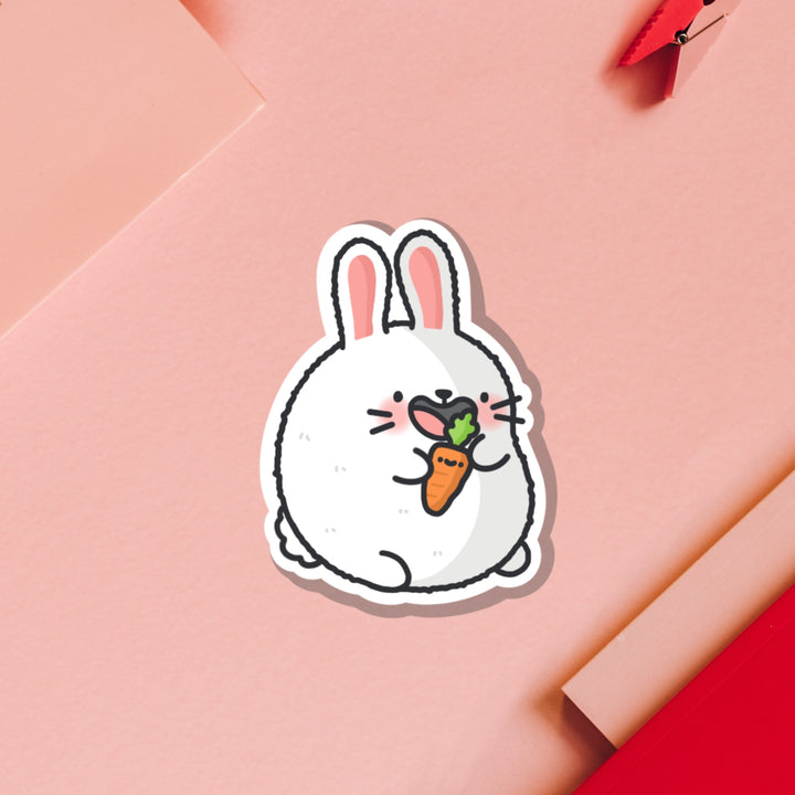Bunny Rabbit vinyl sticker on pink table