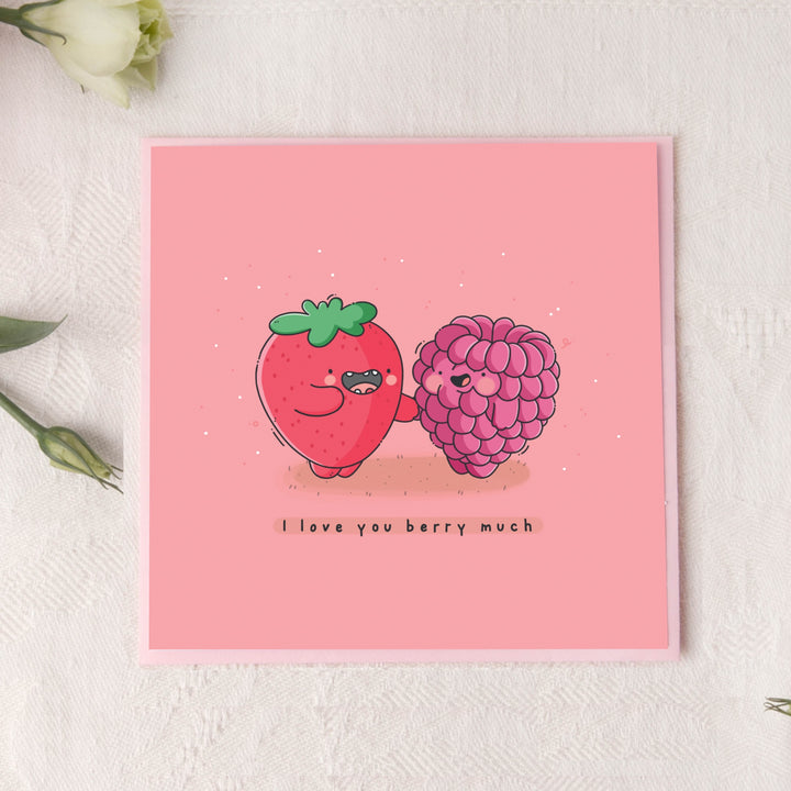 Berry card on pink table