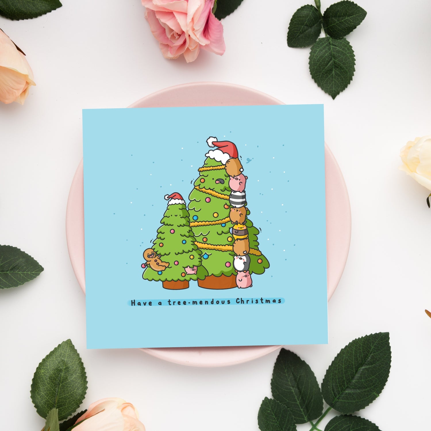 Christmas Tree card on pink plate