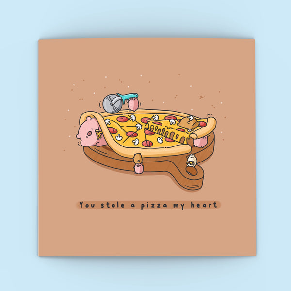 Pizza card on blue background
