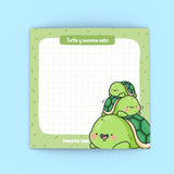 Cute turtle sticky notes on blue background