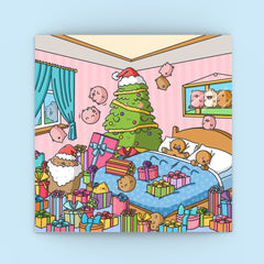 Cute Christmas Presents Greetings Card on blue background