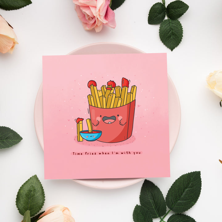 French Fries Card on pink plate