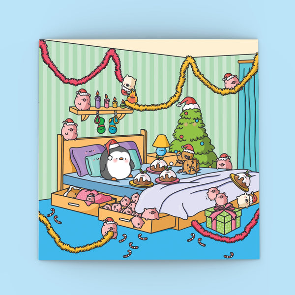  Christmas card bedroom design on blue background