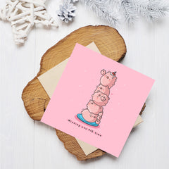 Pig Card on wooden block