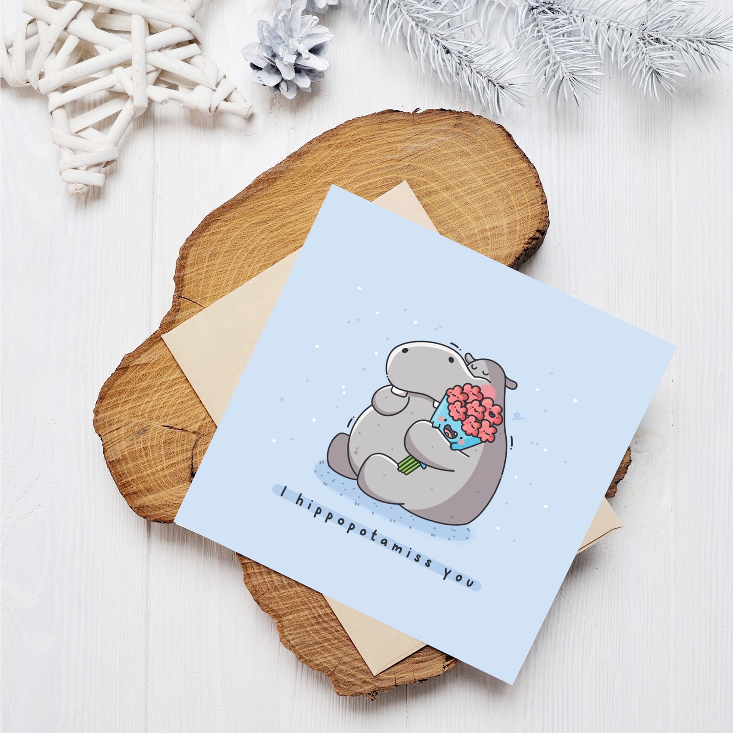 Hippo card on wooden block