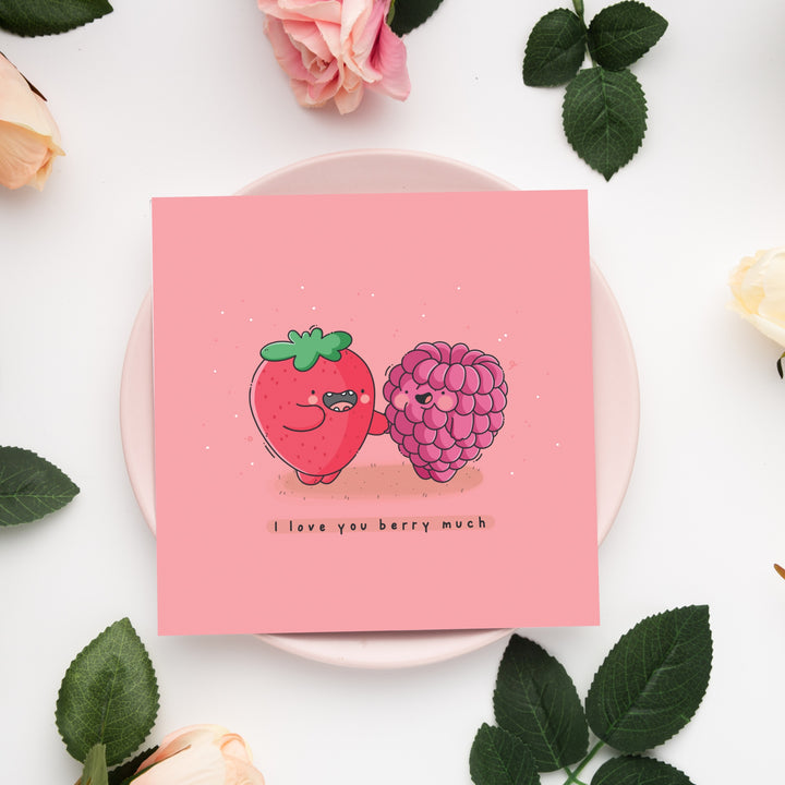 Berry card on pink plate