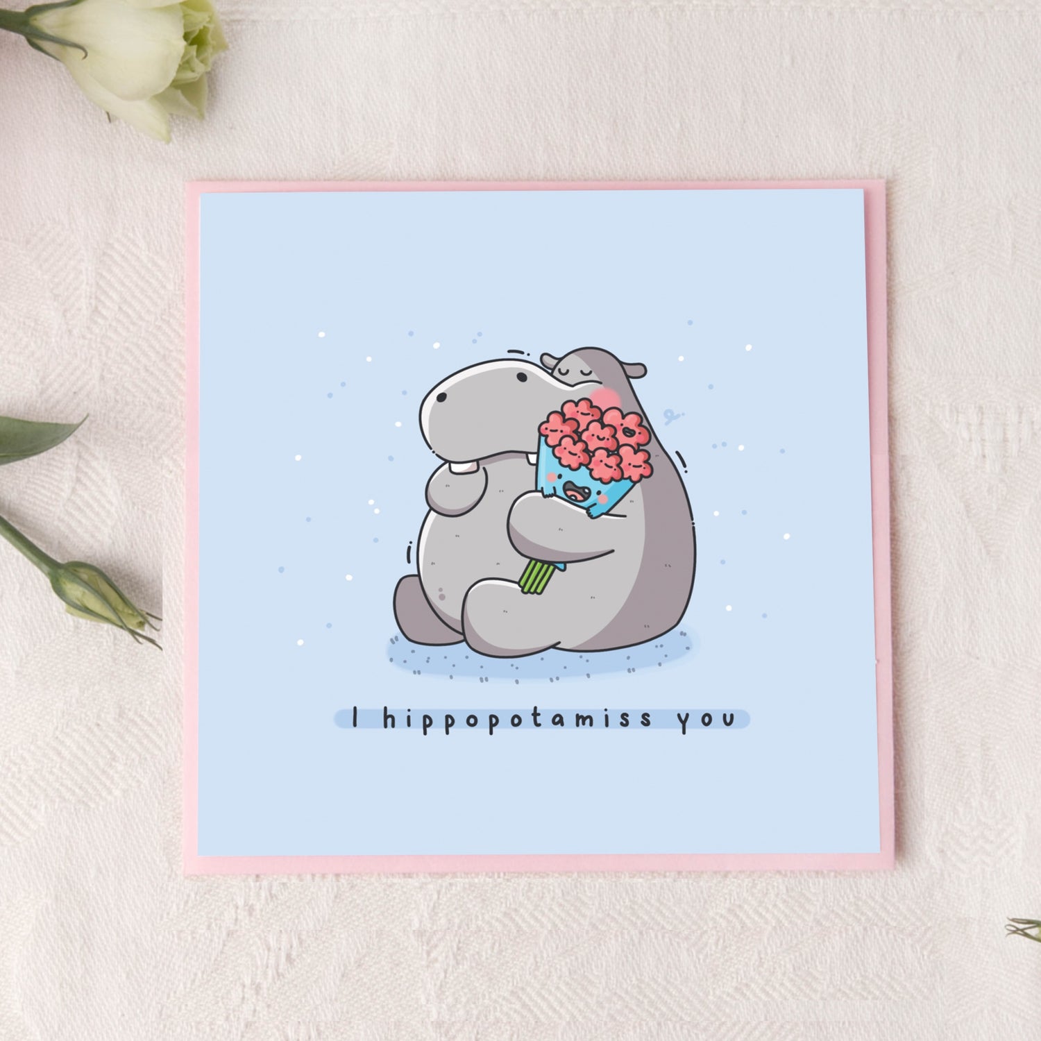 Miss you card on pink background