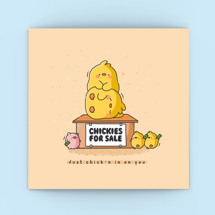 Chick card on blue background