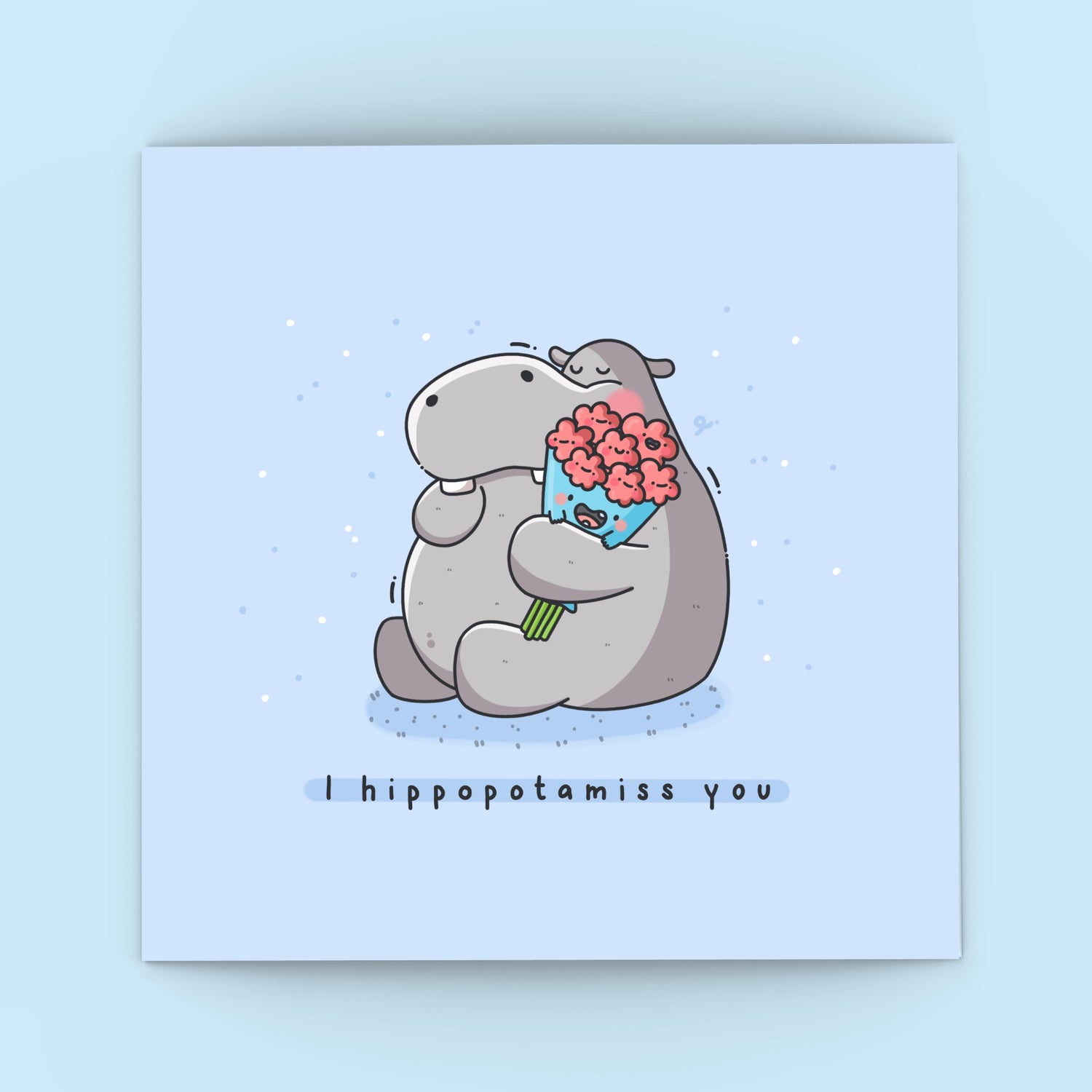 Hippopotamus card on blue background
