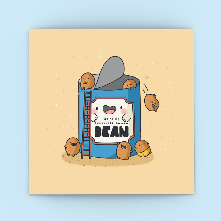 Cute Beans Card on blue background