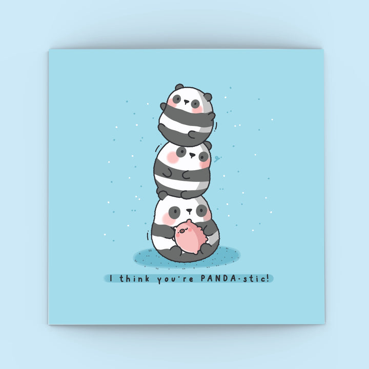 Cute Panda card on blue background