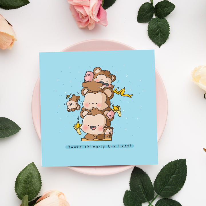 Monkey card on pink plate