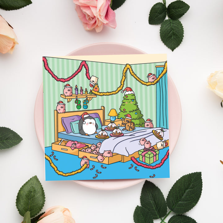 Christmas card bedroom design on pink plate