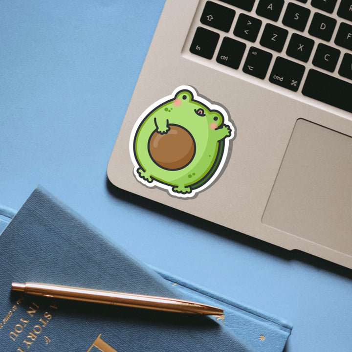 Frog as avocado vinyl sticker on laptop