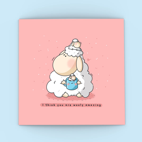 Cute Sheep Card on blue background