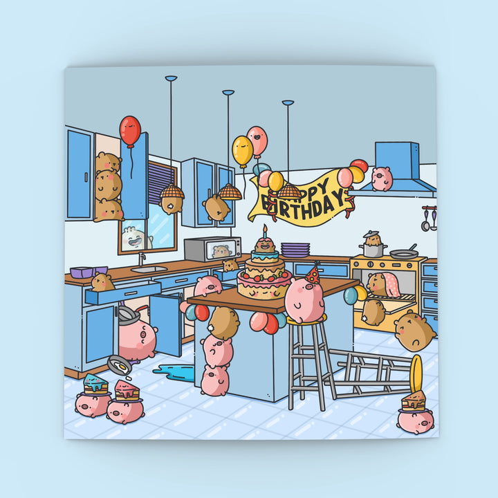 Birthday kitchen card on blue background
