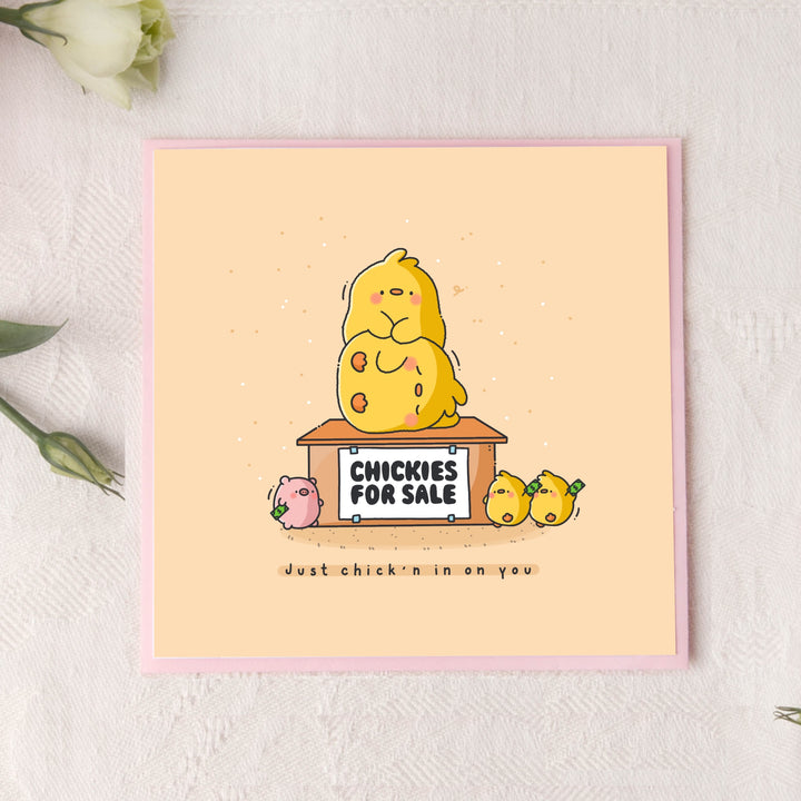 Chick card on pink background