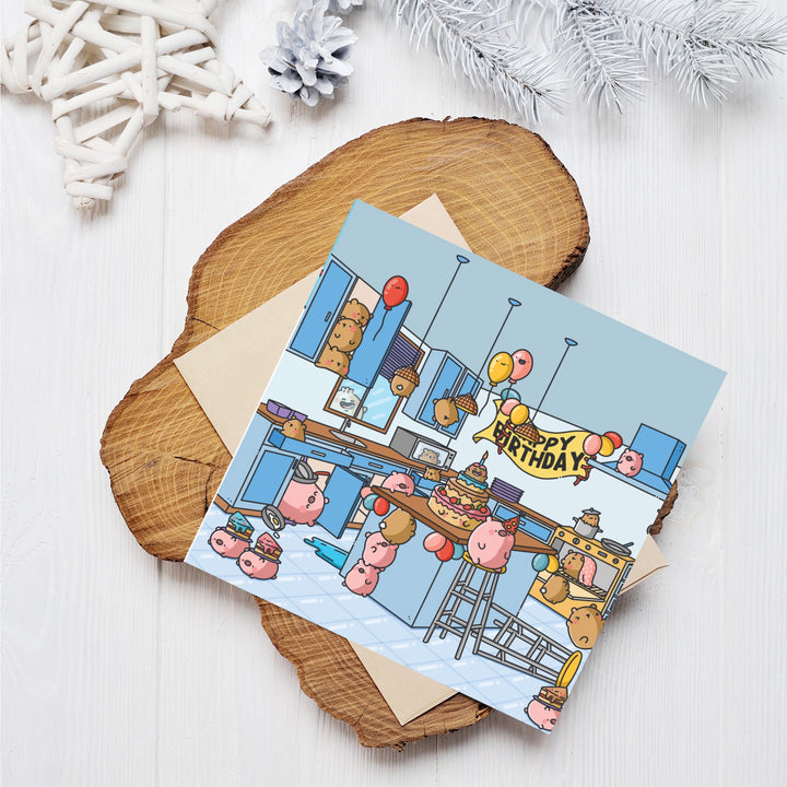 Cute Chaotic Birthday Kitchen Card on wooden plaque