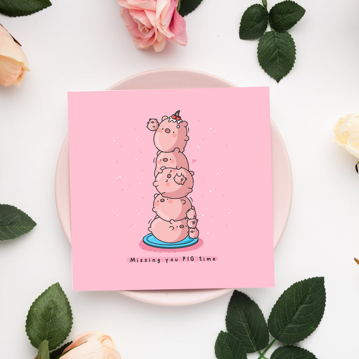 Pig Card on pink plate