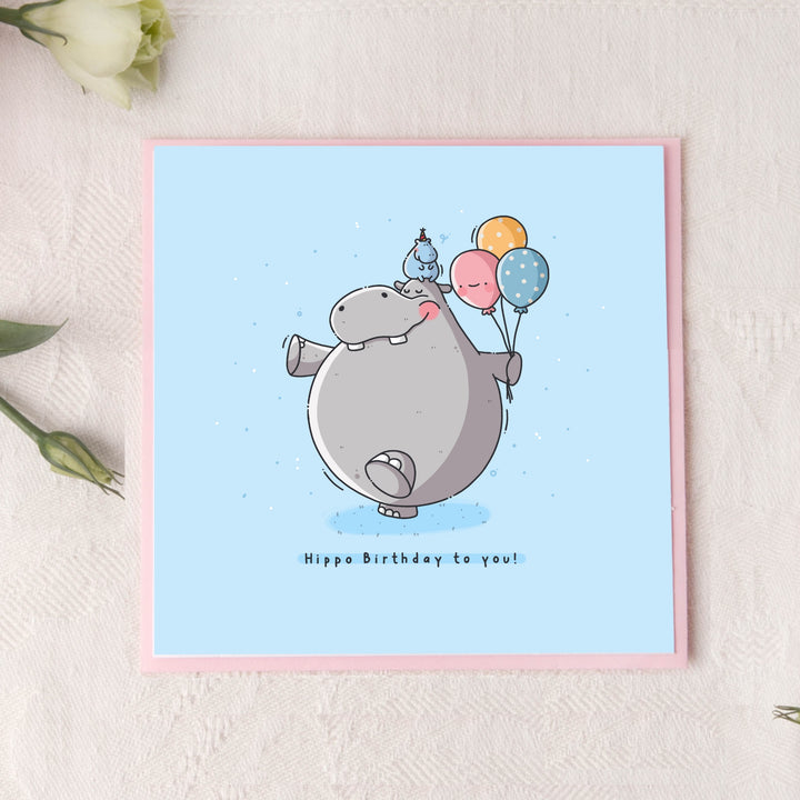 Hippo card on pink table