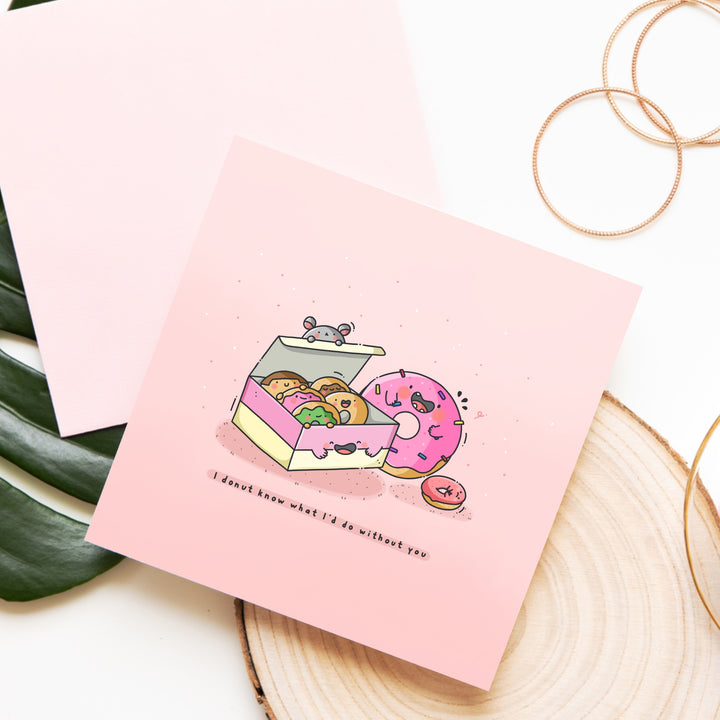 Donuts card on wooden piece