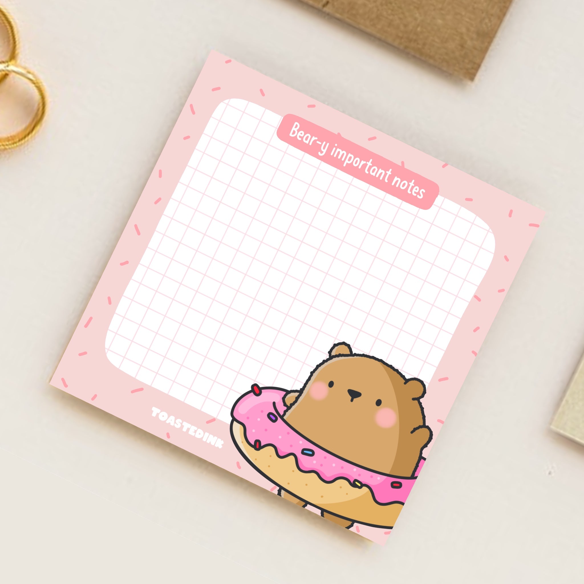 Donut Bear Sticky Notes on beige table