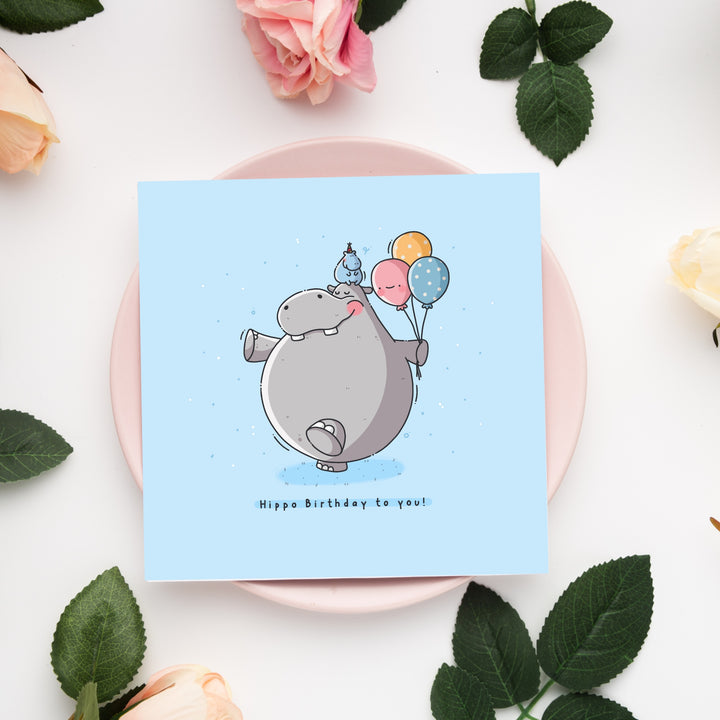 Hippo card on pink plate