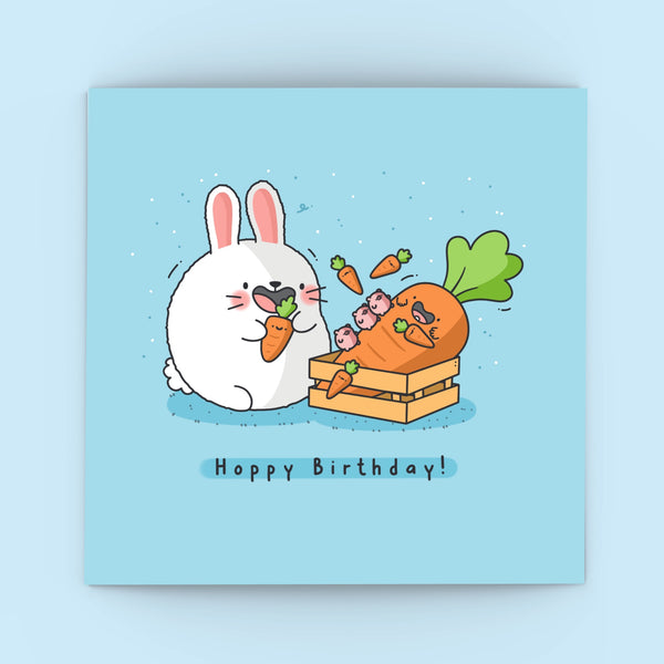 Bunny birthday card on blue background