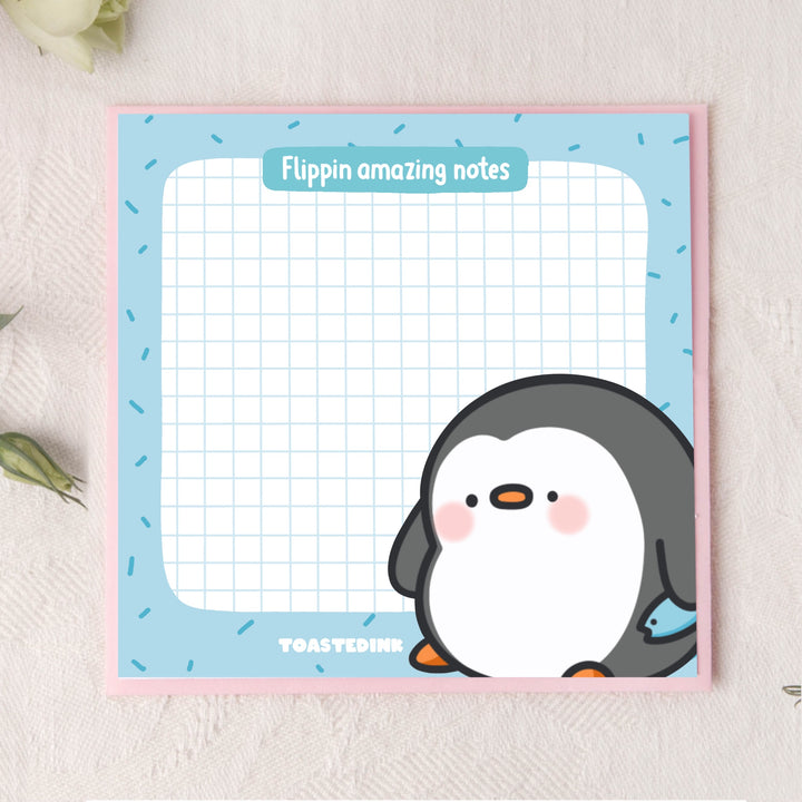 Cute Penguin Sticky Notes on pink background