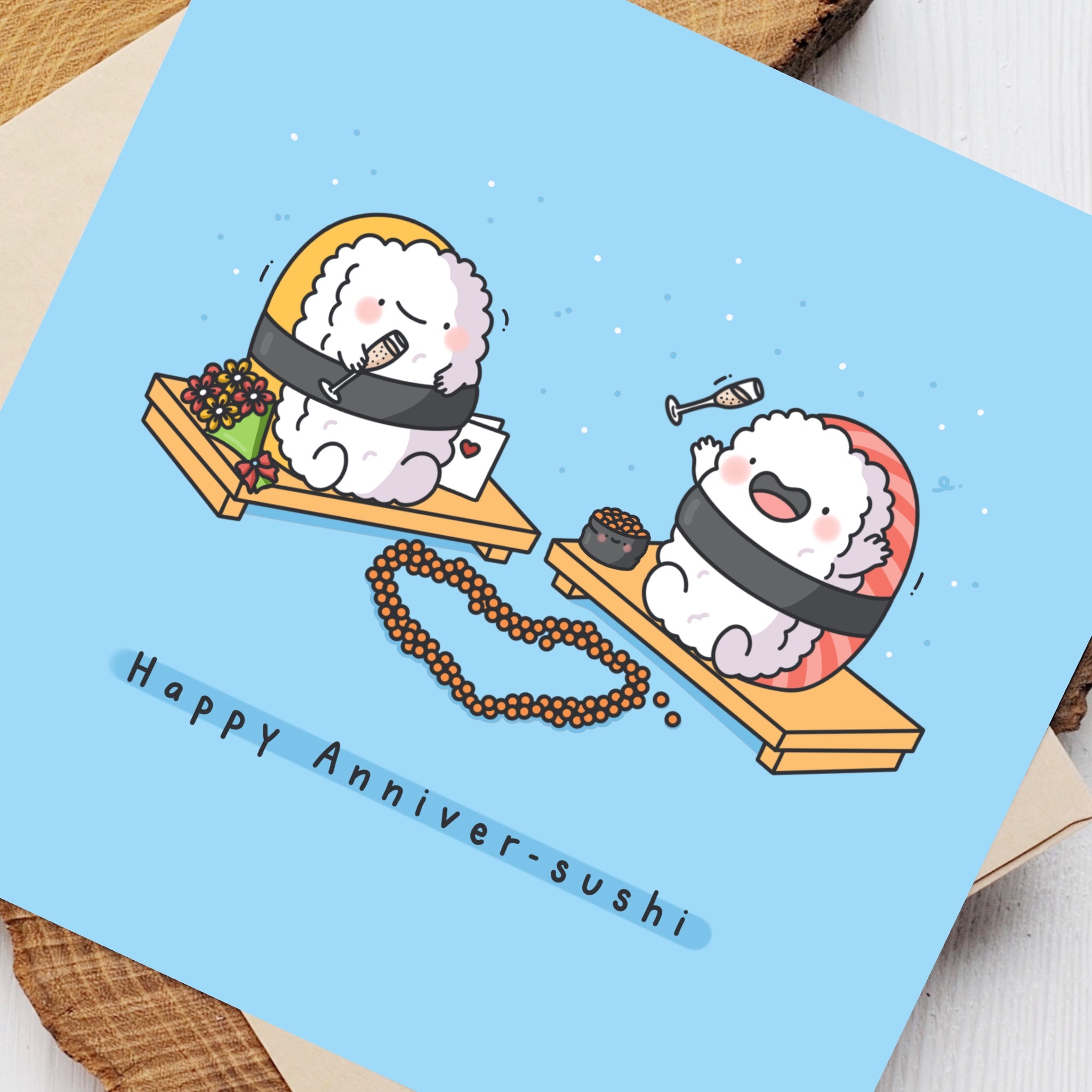 Two sushi greetings card close up
