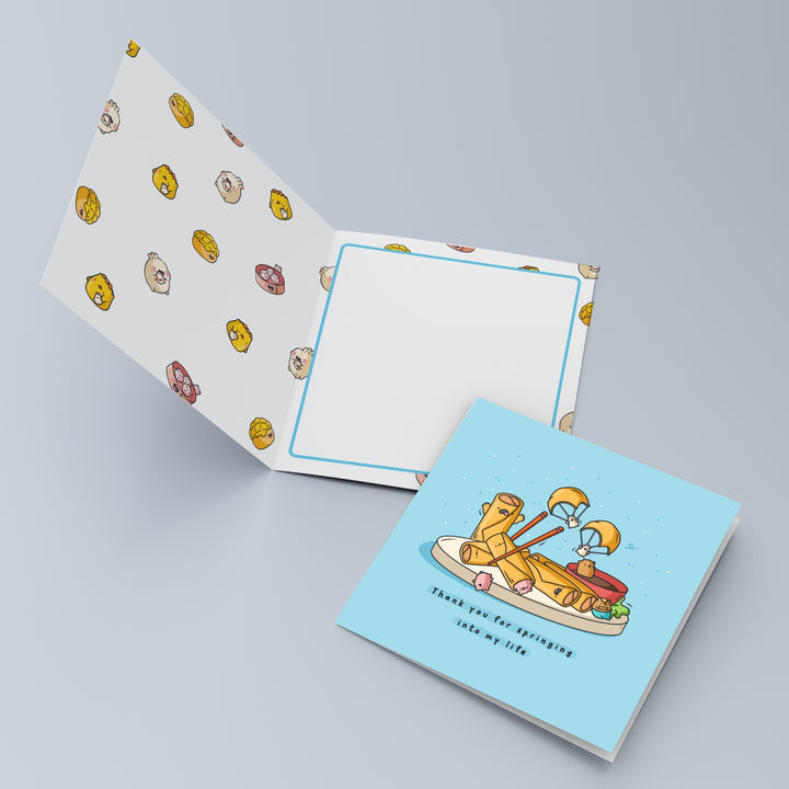Spring rolls card with dim sum print