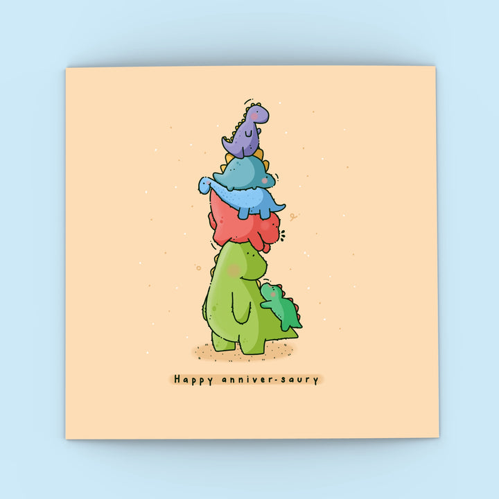 Cute Dinosaur Anniversary card on blue background