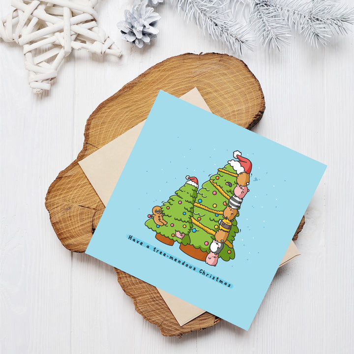 Christmas Tree card on wooden block