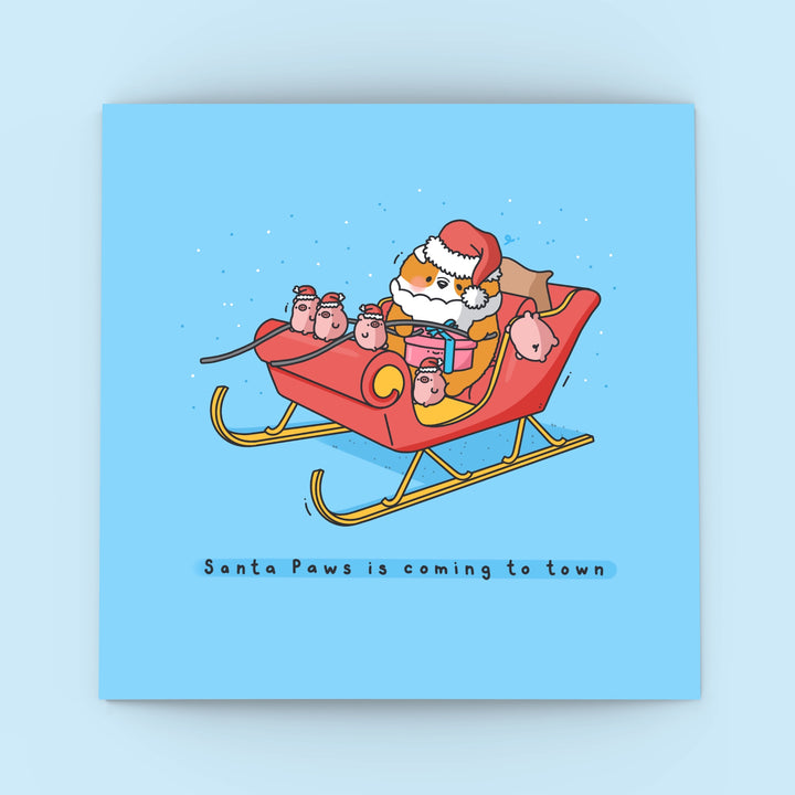 Santa Dogs Christmas card on blue background