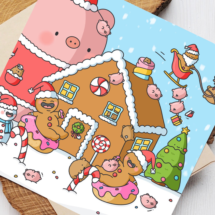 Christmas gingerbread man card close up